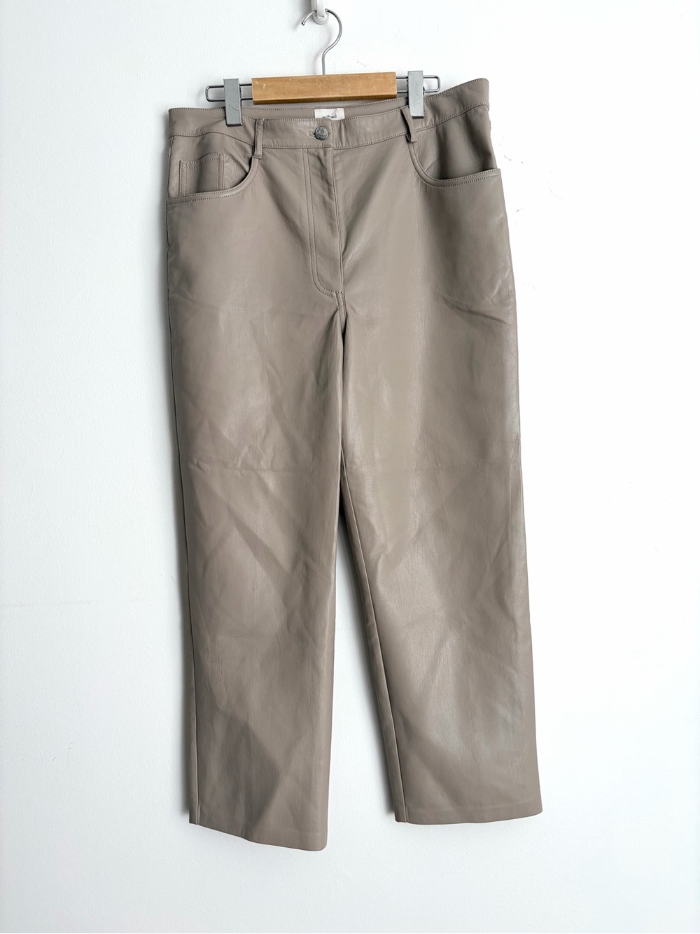 Aritzia Wilfred Melina Light Taupe Vegan Leather Cropped Pants 14